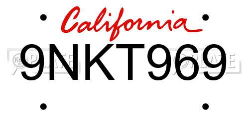 9NKT969 California License Plate