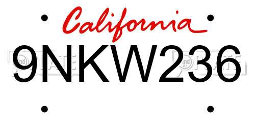 9NKW236 California License Plate