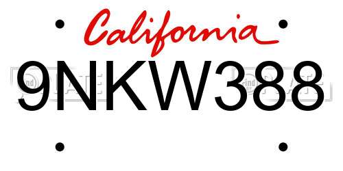 9NKW388 California License Plate