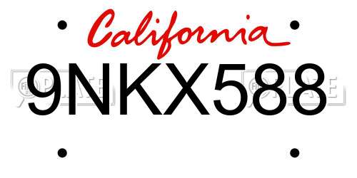 9NKX588 California License Plate