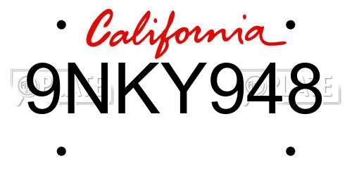 9NKY948 California License Plate
