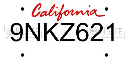 9NKZ621 California License Plate
