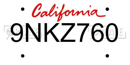 9NKZ760 California License Plate