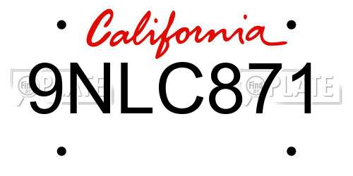 9NLC871 California License Plate
