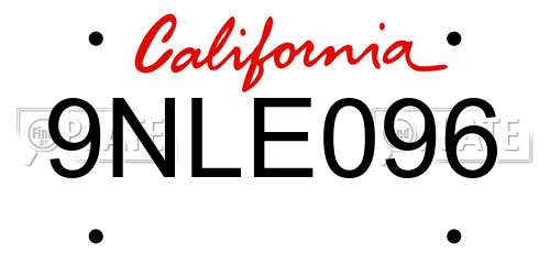 9NLE096 California License Plate
