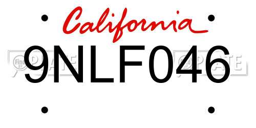 9NLF046 California License Plate