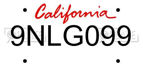 9NLG099 California License Plate