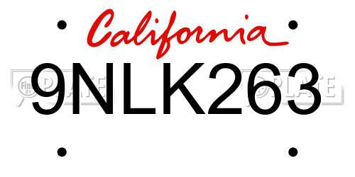 9NLK263 California License Plate