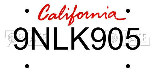 9NLK905 California License Plate