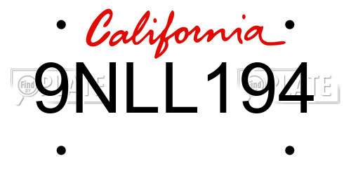 9NLL194 California License Plate