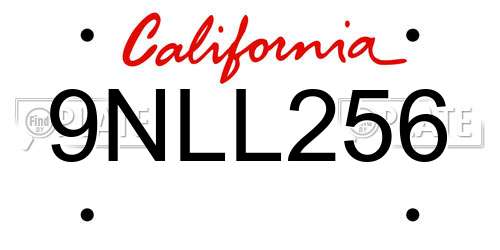 9NLL256 California License Plate