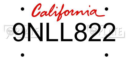 9NLL822 California License Plate
