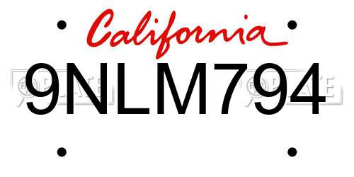 9NLM794 California License Plate