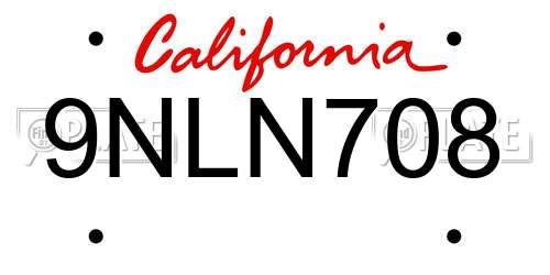 9NLN708 California License Plate