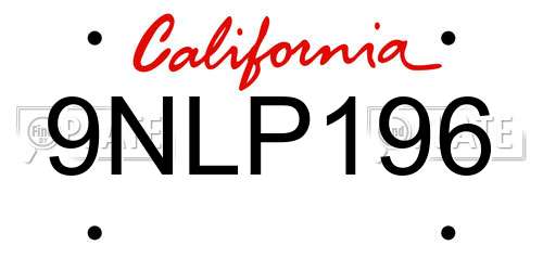 9NLP196 California License Plate