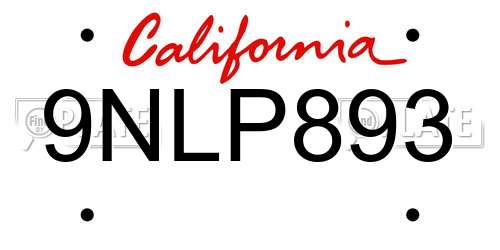 9NLP893 California License Plate