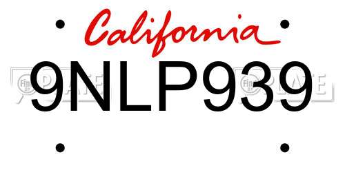 9NLP939 California License Plate