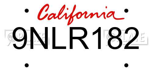 9NLR182 California License Plate