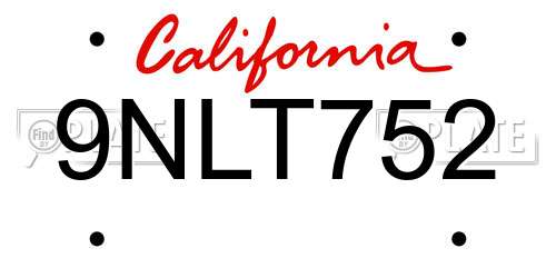 9NLT752 California License Plate