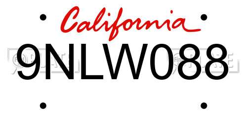 9NLW088 California License Plate