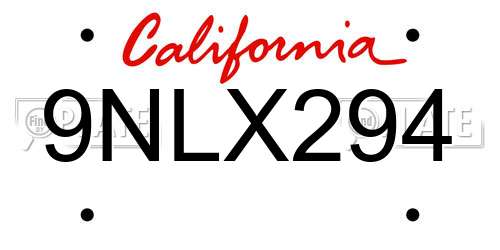 9NLX294 California License Plate