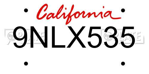 9NLX535 California License Plate