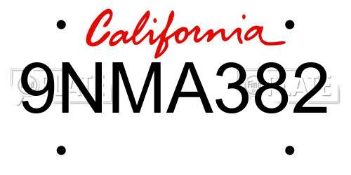 9NMA382 California License Plate