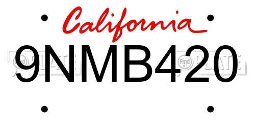 9NMB420 California License Plate