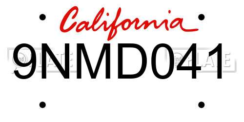9NMD041 California License Plate