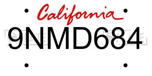 9NMD684 California License Plate
