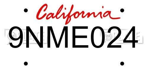 9NME024 California License Plate