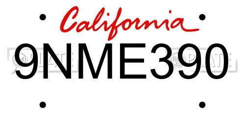 9NME390 California License Plate