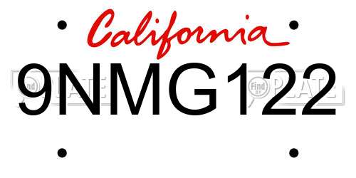 9NMG122 California License Plate