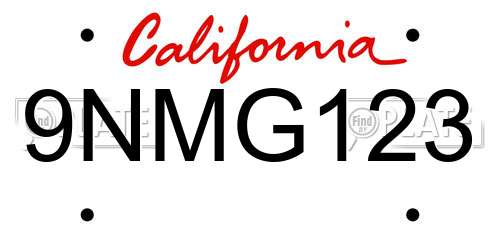 9NMG123 California License Plate