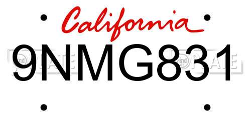 9NMG831 California License Plate