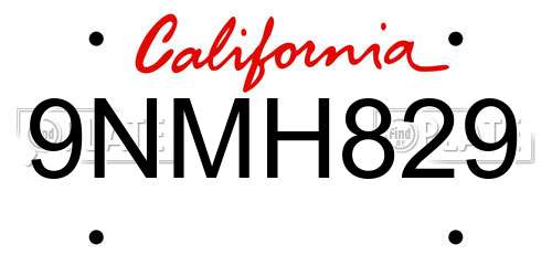9NMH829 California License Plate