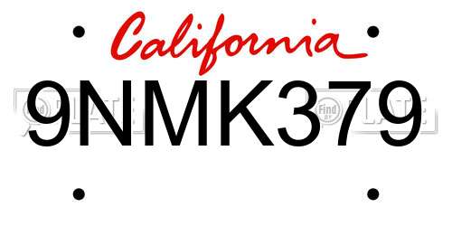 9NMK379 California License Plate
