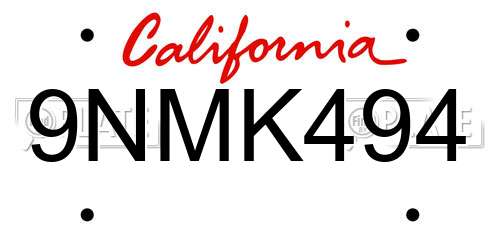 9NMK494 California License Plate