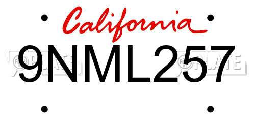 9NML257 California License Plate