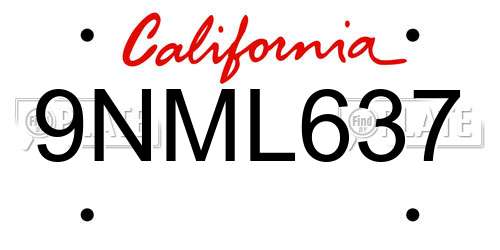 9NML637 California License Plate