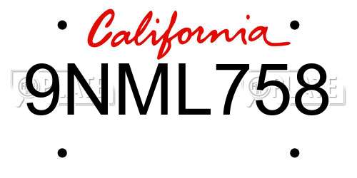 9NML758 California License Plate