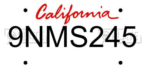 9NMS245 California License Plate