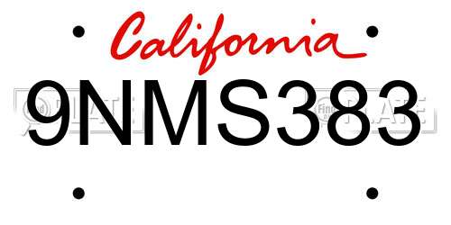 9NMS383 California License Plate