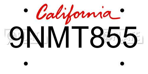 9NMT855 California License Plate