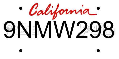 9NMW298 California License Plate