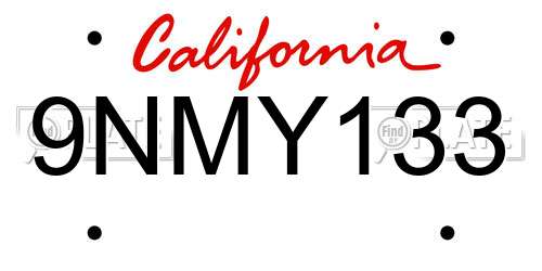 9NMY133 California License Plate