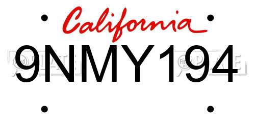 9NMY194 California License Plate