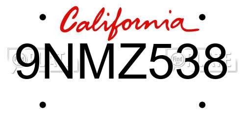 9NMZ538 California License Plate