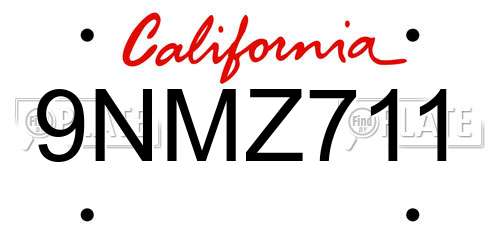 9NMZ711 California License Plate
