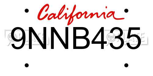 9NNB435 California License Plate